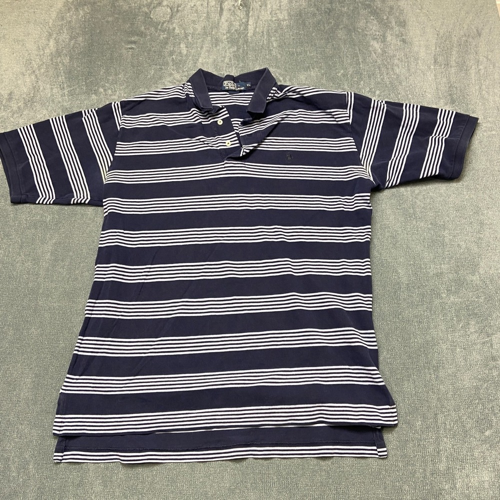 Polo Ralph Lauren Polo Shirt Mens XL Blue White Striped Cotton Short Sleeve Golf